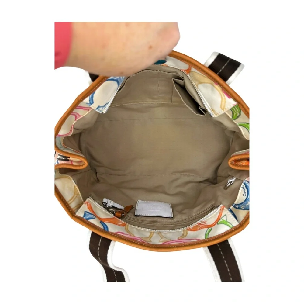 Coach Vintage 2006 Scribble Canvas Tote Multicolor Pink Straps Y2K Era
